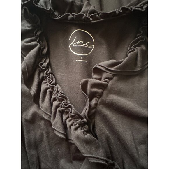 INC Black Sleeveless Ruffle V-Neck Dress Womens Size L Polyester Blend Knee Leng - Picture 4 of 4